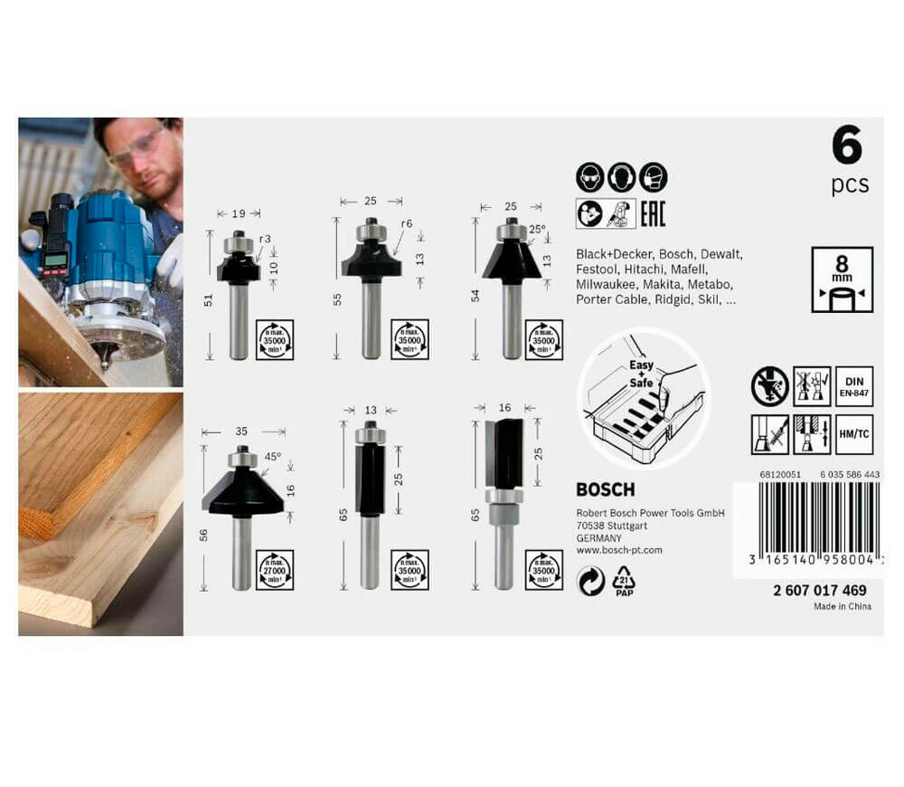 Set 6 freze pe lemn Bosch 2607017469 Ø8 mm photo 2