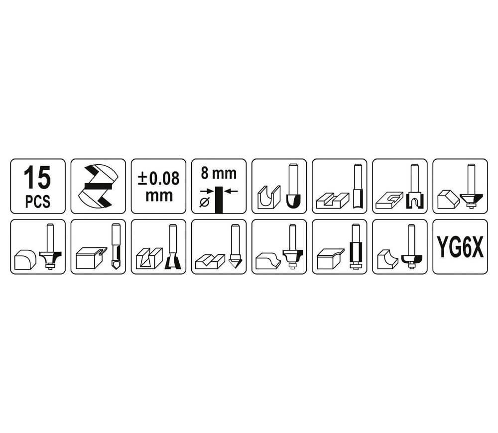 Set 15 freze pe lemn Yato YT68002 Ø8 mm photo 3