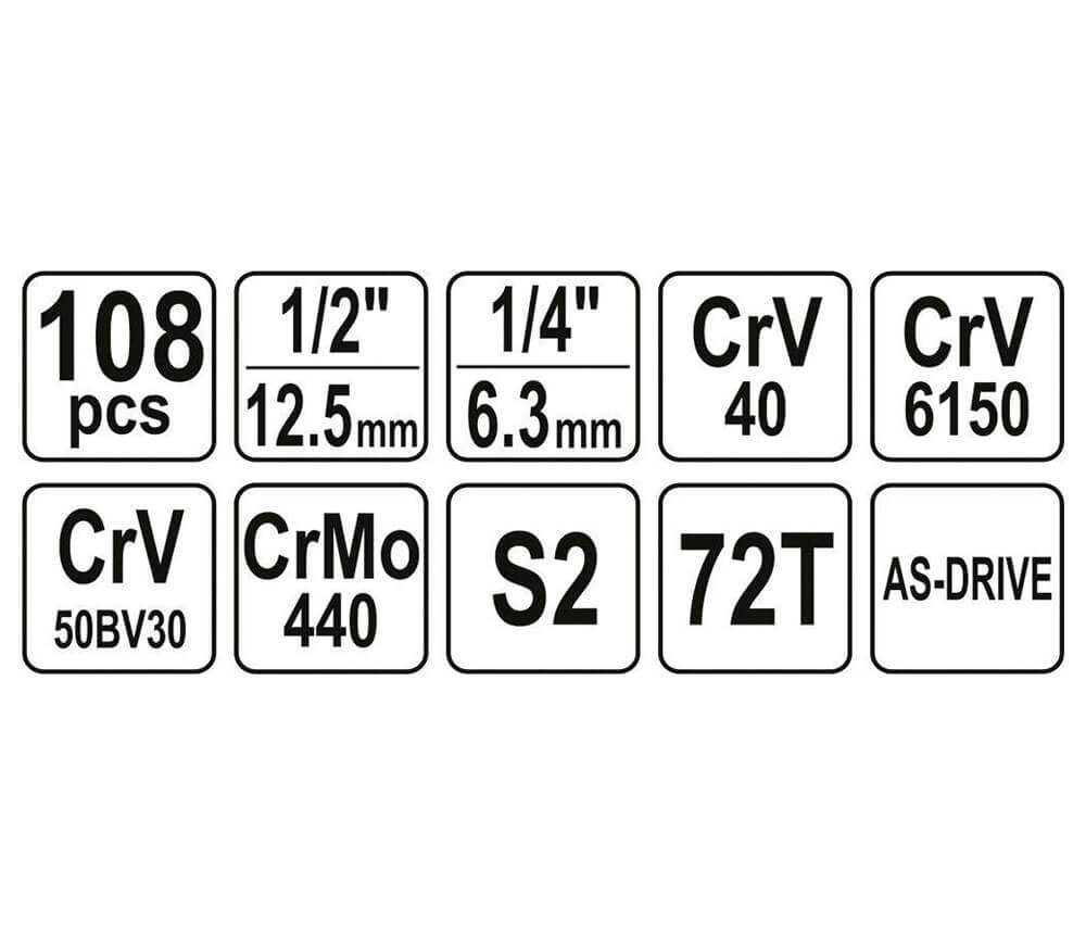 Set 108 duze tubulare și biți YATO YT38791 10-32mm photo 3