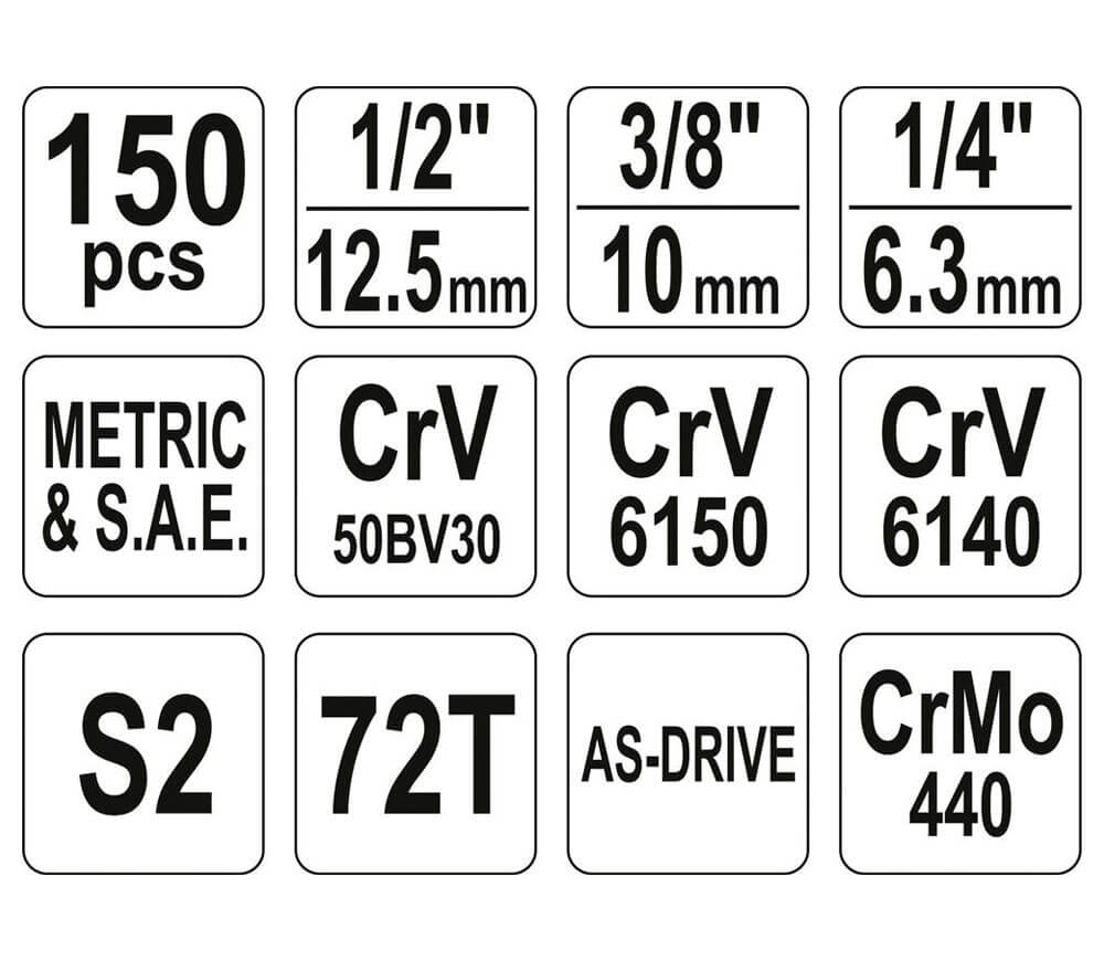 Set chei combinate, duze tubulare și biți YATO YT38811 150unit. 4-32mm 1/2-1/4-3/8" photo 3