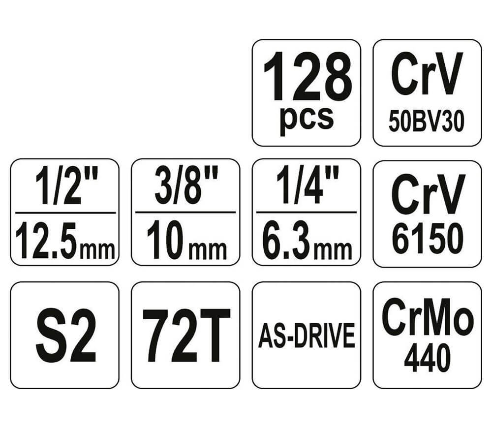 Set chei combinate, duze tubulare și biți YATO YT38872 128unit. 4-32mm 1/2-1/4-3/8" photo 3