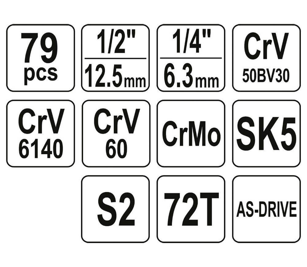 Set chei combinate, duze tubulare și biți YATO YT38911 79unit. 4-32mm 1/2-1/4" photo 3