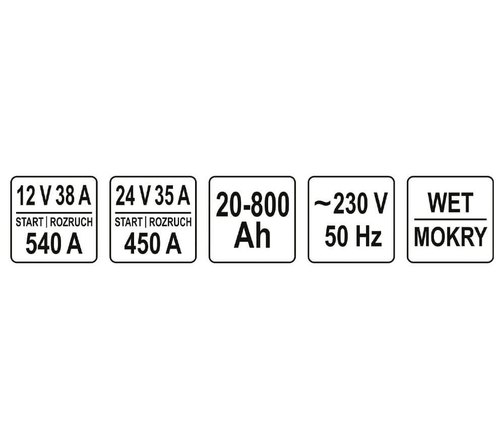 Încărcător acumulator auto + dispozitiv pornire YATO YT83062 540A 12-24V photo 4