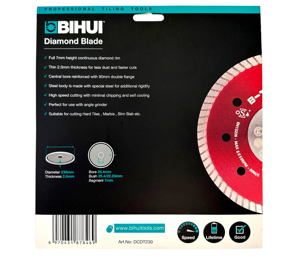 Disc de tăiat cu diamant BIHUI DCDT230 230mm turbo Cermică/Marmura/Granit photo 4