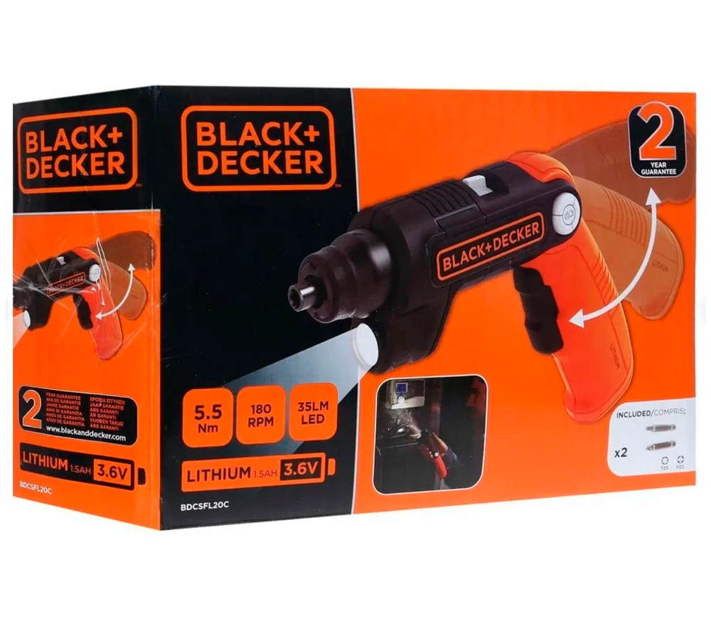 Șurubelniță fără fir cu lanternă BLACK&DECKER BDCSFL20C 3.8V 1.5Ah photo 6