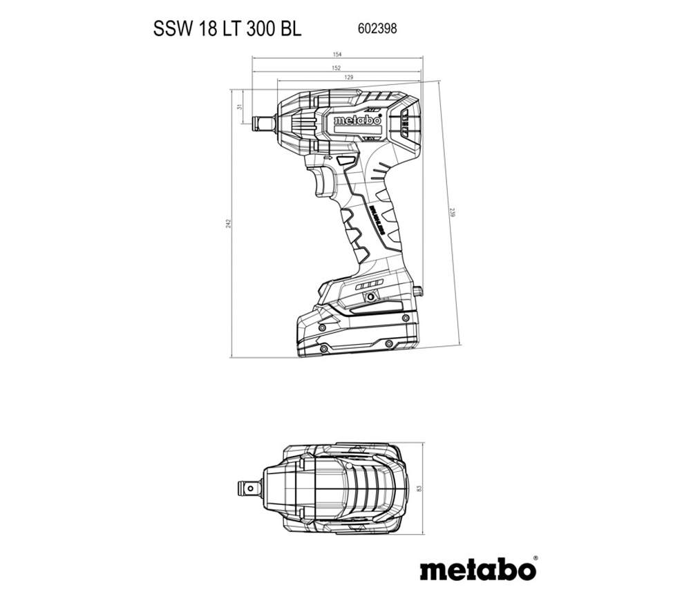 Mașină de înșurubat cu impact cu acumulator (fără bat) METABO METABO SSW 18 LT 300 BL 300Nm photo 5