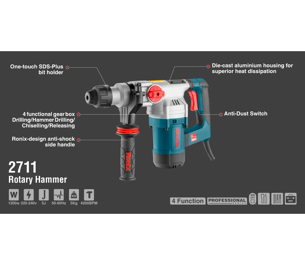 Ciocan rotopercutor RONIX 2711 1200w SDS-Plus photo 10