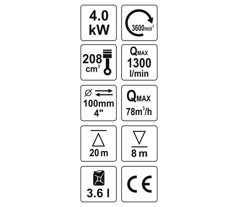 Motopompă cu benzină YATO YT85403 78000l/h 7.7cp photo 3