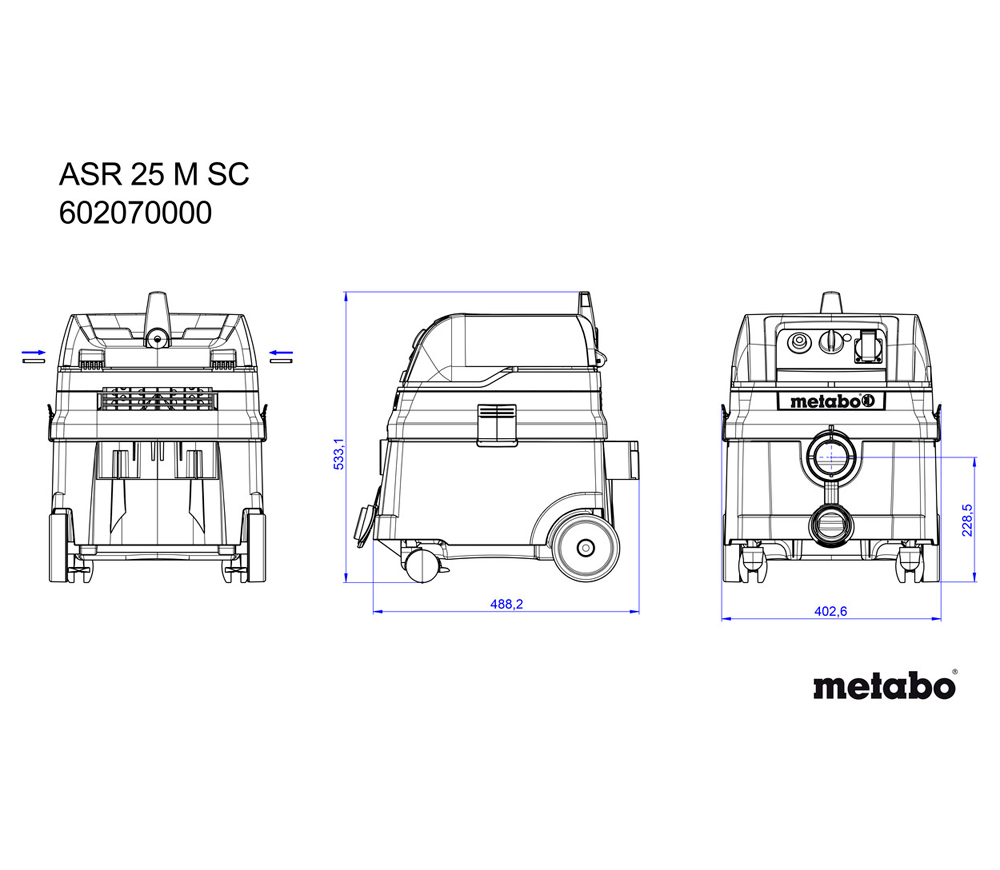 Aspirator industrial METABO ASR 25 M SC 1400w 270mbar 25L photo 3