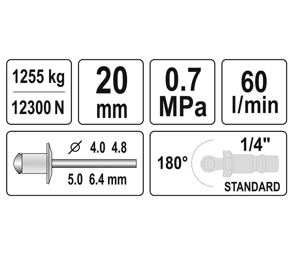 Mașină pneumatică de nituire YATO YT36177 4-6.4mm 7bar photo 2