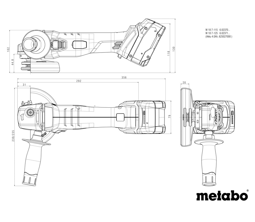 Polizor unghiular cu acumulator METABO W 18 7-125 125mm 18V 4Ah photo 4