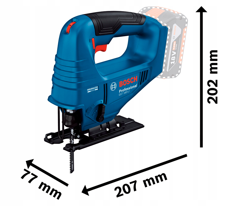 Fierăstrău pendular cu acumulator (fără bat) BOSCH GST 183 LI 18V photo 3