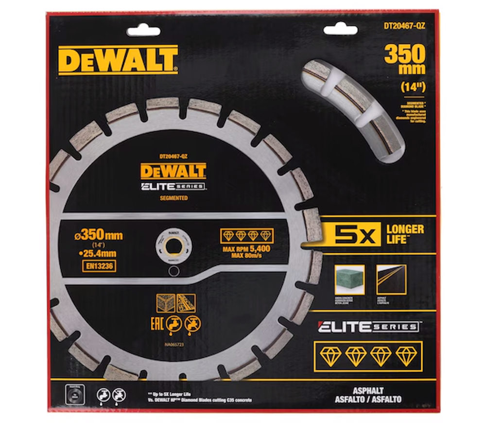 Disc de tăiat cu diamant DEWALT DT20467 350mm Segmentat Beton photo 1
