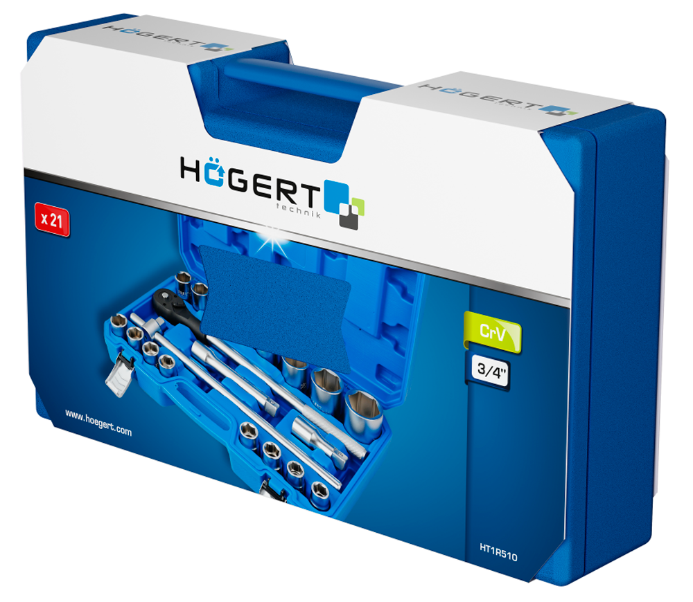 Набор 21 шт головки торцевые HOEGERT HT1R510 19-50 мм photo 3