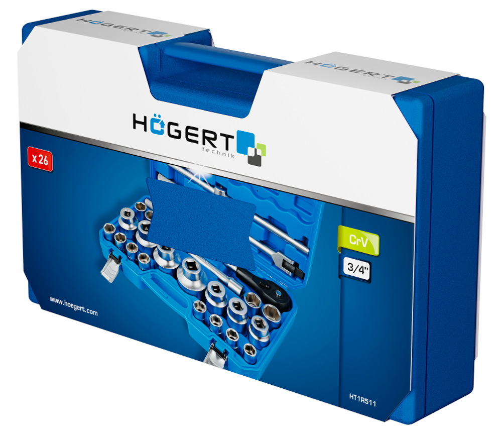 Набор 26шт головки торцевые HOEGERT HT1R511 21-50 мм photo 1