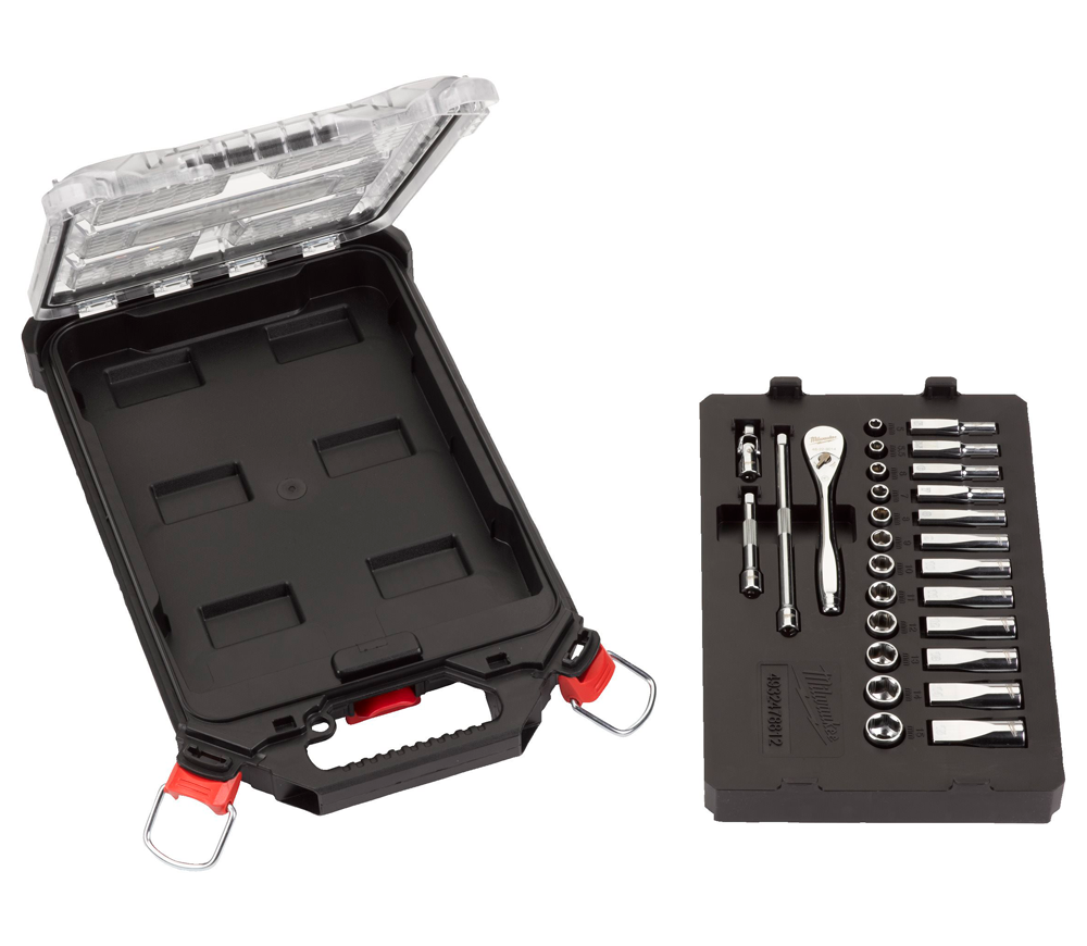 Set 32 buc. cu cap de soclu + clichet 3/8" MILWAUKEE Socket PACKOUT Set6-19 mm photo 0