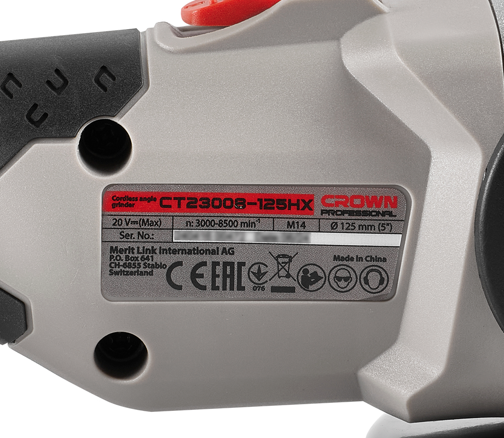 Polizor unghiular cu acumulator CROWN CT23008-125HX-5 IMC 125mm 20V 5Ah photo 6