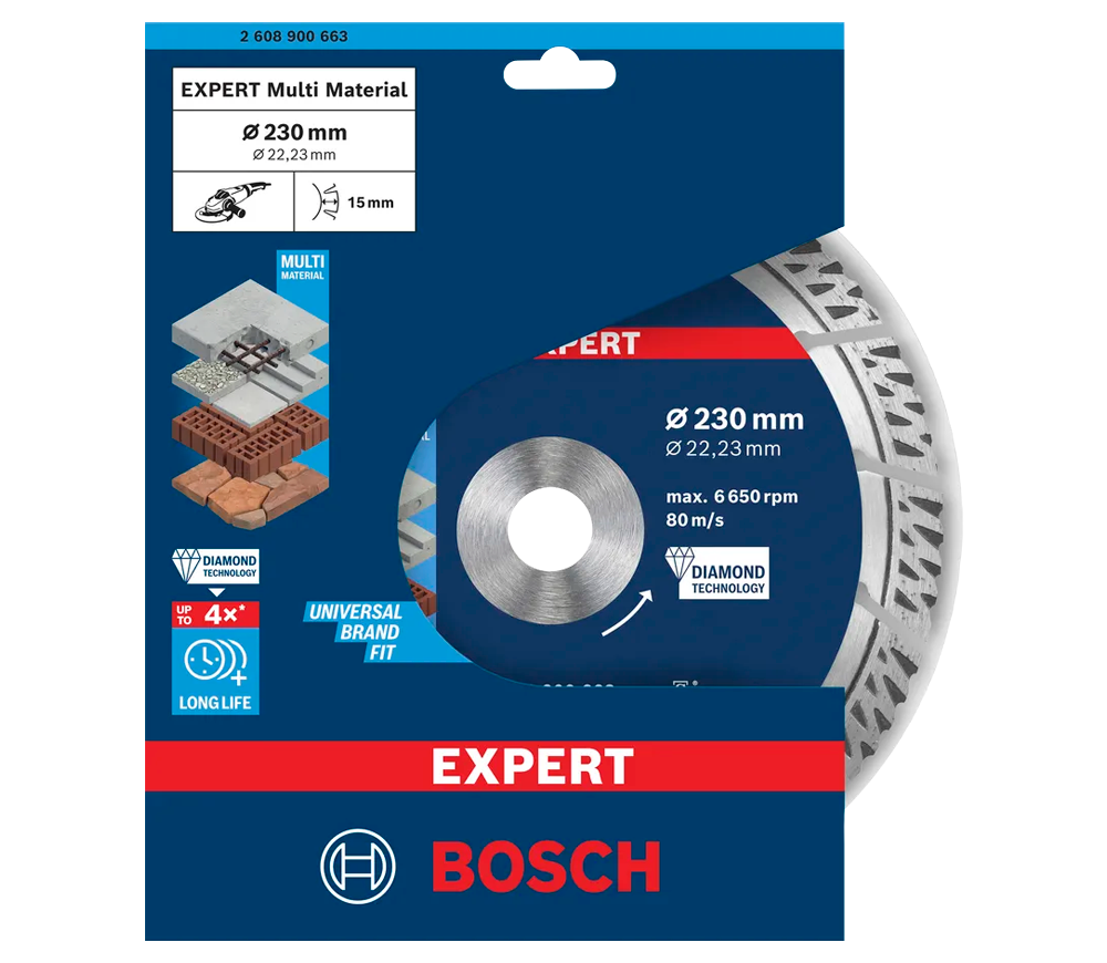 Алмазный отрезной диск BOSCH EXPERT MultiMaterial 230мм Сегментированный Бетон/Камень/Кирпич photo 0