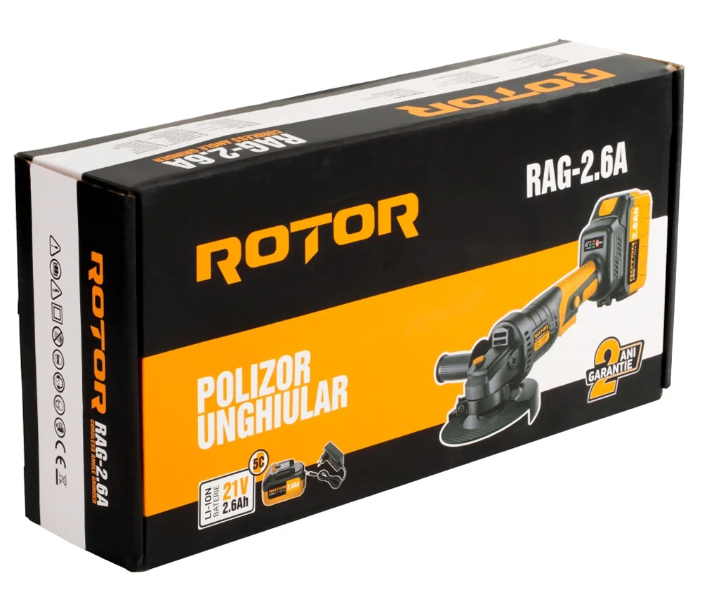Polizor unghiular cu acumulator ROTOR RAG-2.6A 125mm 21V 2.6Ah photo 3
