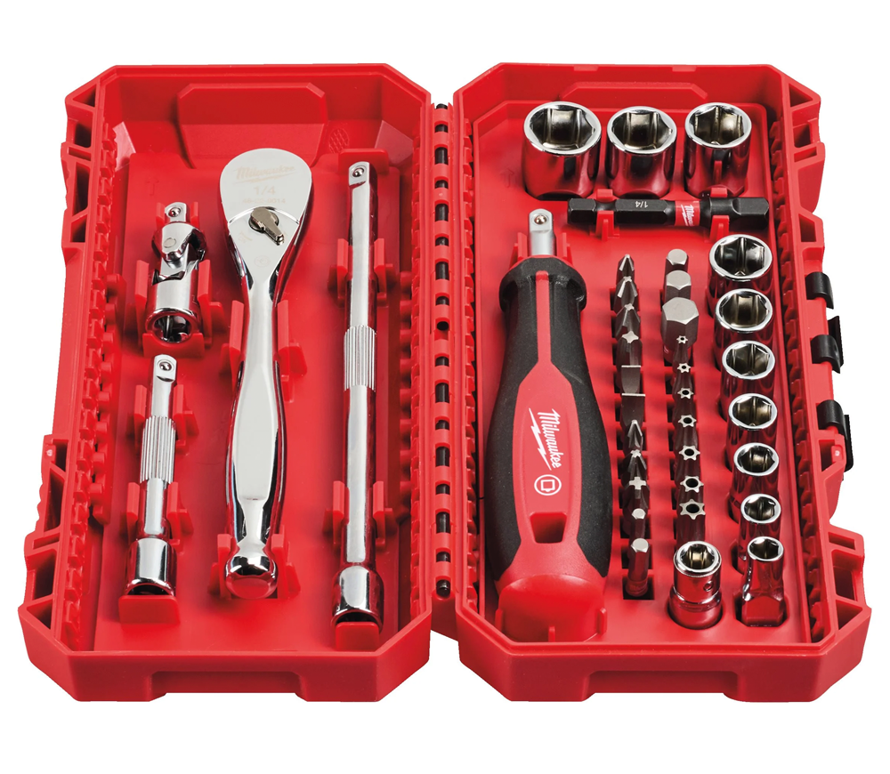 Set 38 piese 1/4" Clichet, Antrenor și Tubulare Milwaukee 4932498381 photo 0