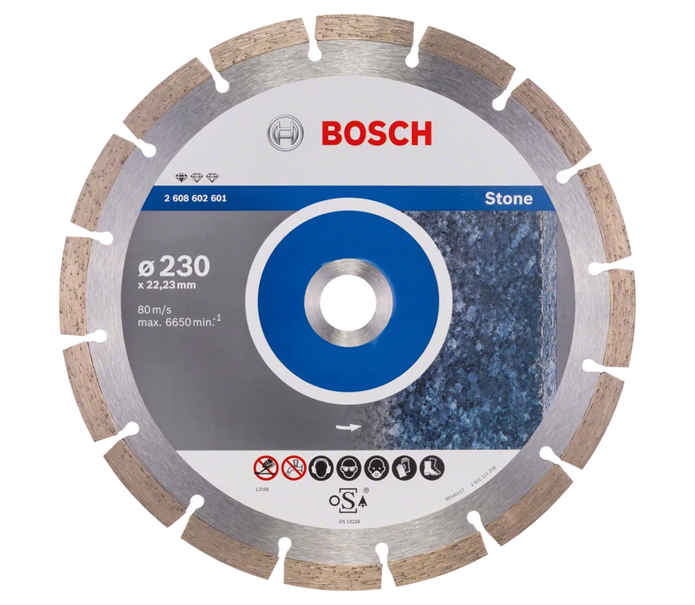 Disc de tăiat cu diamant BOSCH Standard for Stone 230mm Segmentat Ceramică/Marmura/Granit photo