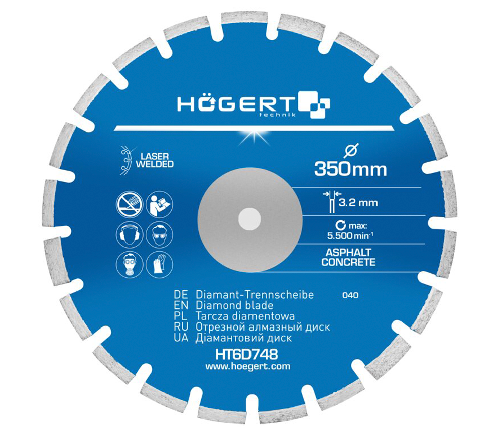 Disc de tăiat cu diamant HOEGERT HT6D748 350mm Segmentat Asfalt photo