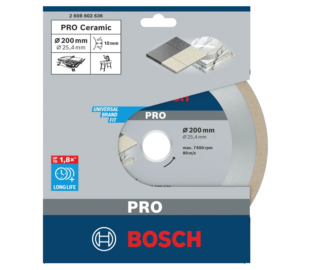 Алмазный отрезной диск BOSCH PRO Ceramic 200мм Сплошной Керамика/Керамогранит/Мрамор photo 0