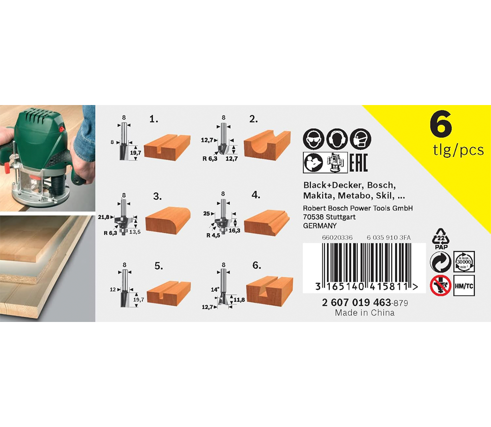 Set de freze pentru lemn BOSCH 2607019462 (6 piese) photo 2