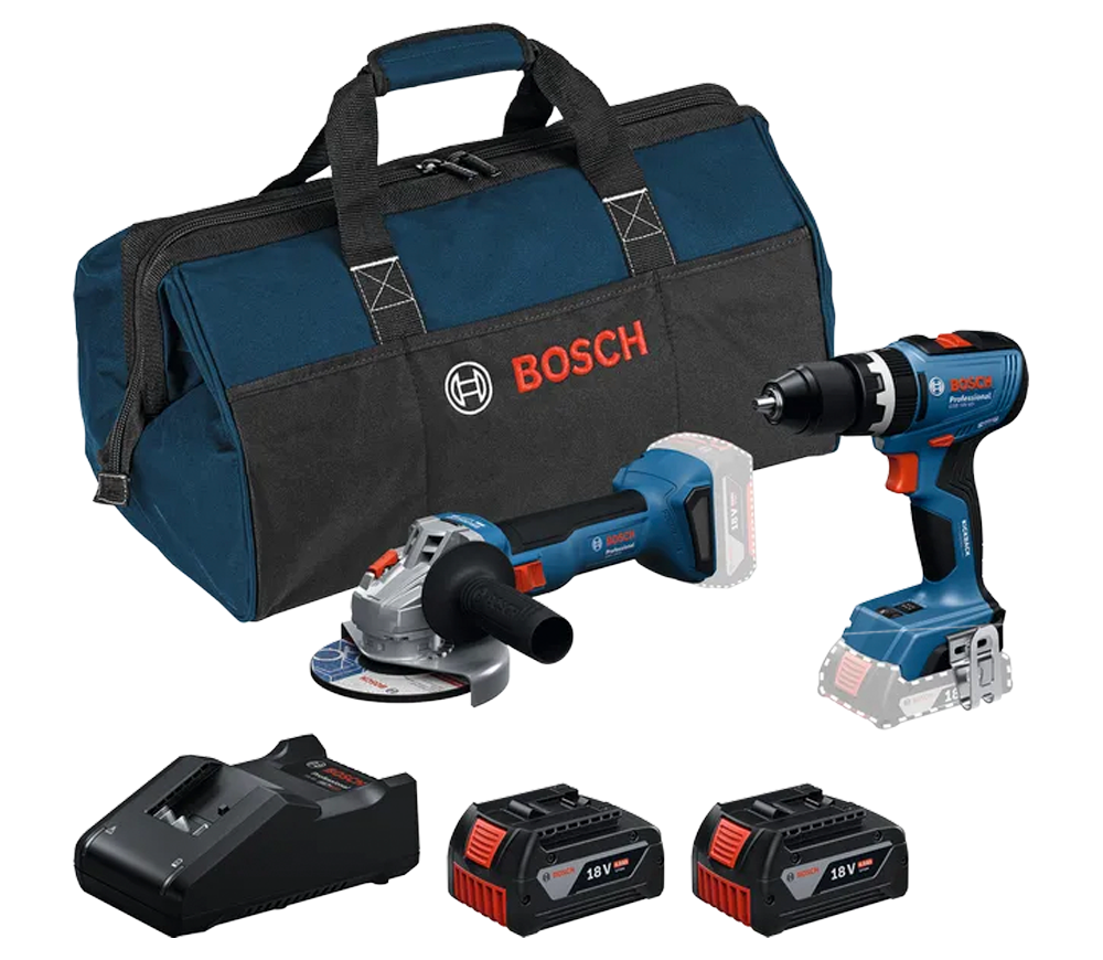 Set de unelte cu acumulator BOSCH GSB 18V-65 + GWS 18V-8 photo