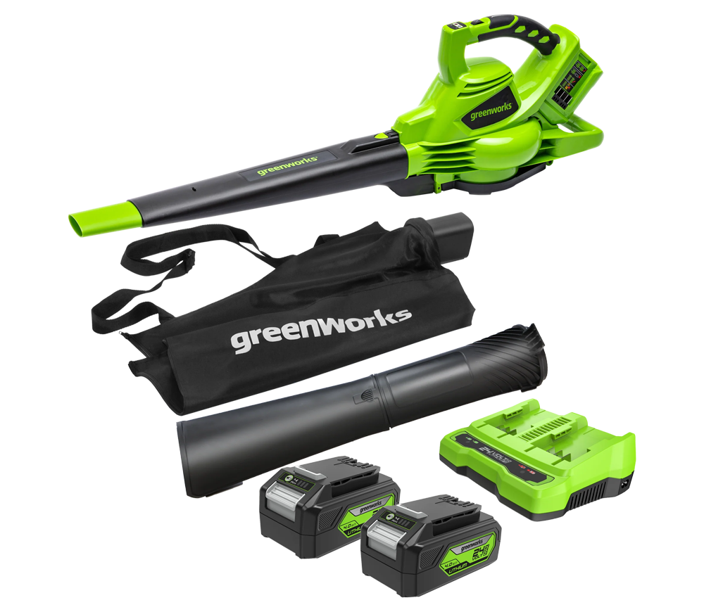 Suflantă cu acumulator Greenworks GD24X2BVK4X 9000l/min 2x24V 4Ah photo 0