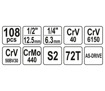 Set 108 duze tubulare și biți YATO YT38791 10-32mm photo 3