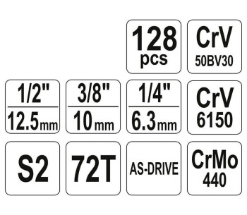 Set chei combinate, duze tubulare și biți YATO YT38872 128unit. 4-32mm 1/2-1/4-3/8" photo 3