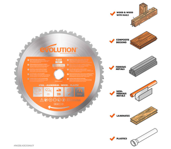 Disc pentru fierastrau electric EVOLUTION RAGEBLADE255M 255mm 2mm photo 0