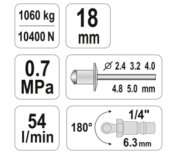 Mașină pneumatică de nituire YATO YT36171 2.4-5mm 7bar photo 2