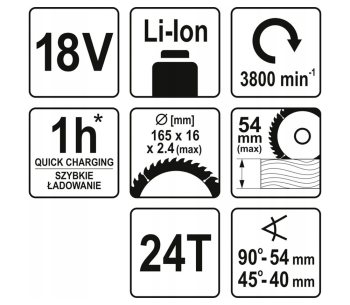 Fierăstrău circular cu acumulator (fără bat) YATO YT82811 165mm 18V photo 2