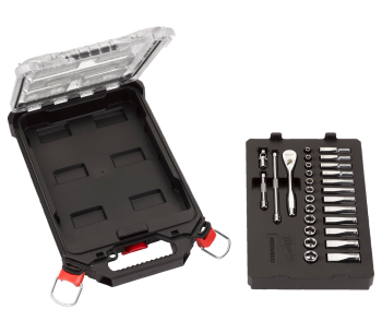 Set de mufe cu cap 28pcs + clichet 1/4" MILWAUKEE PACKOUT Set 5-15 mm photo 0