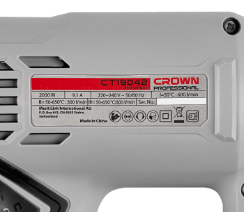 Фен строительный CROWN CT19042K 2000вт 650°C photo 1