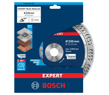 Алмазный отрезной диск BOSCH EXPERT MultiMaterial 230мм Сегментированный Бетон/Камень/Кирпич photo 0