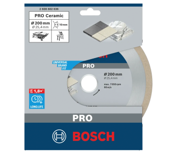 Алмазный отрезной диск BOSCH PRO Ceramic 200мм Сплошной Керамика/Керамогранит/Мрамор photo 0